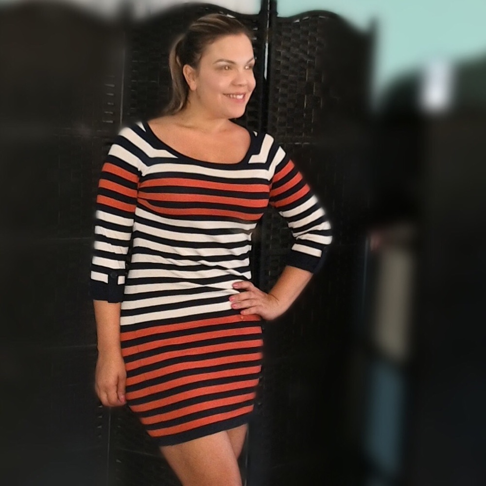 Quarter sleeve, mini, sweater dress